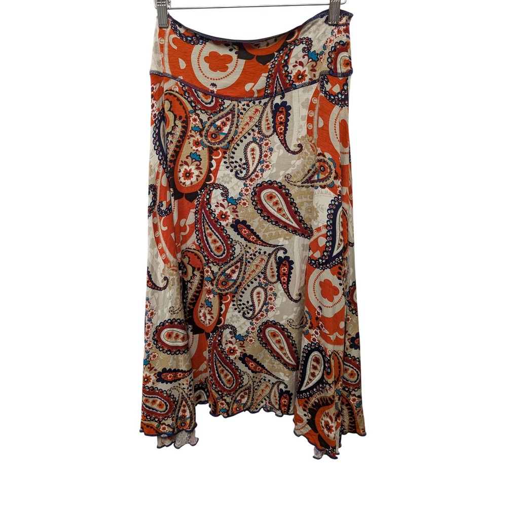 Autumn Tenyl Boho Paisley Midi Skirt Lettuce Hem Handkerchief Hem Stretch‎ Y2K